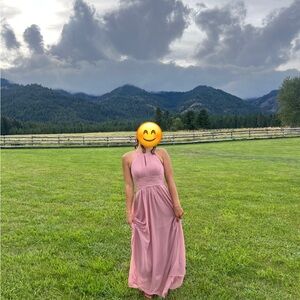 Azazie Elegant Pink Halter Maxi Dress